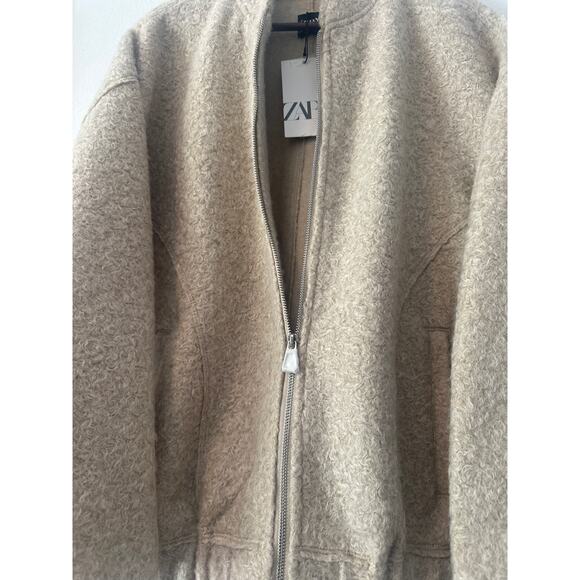 Zara OVERSIZED BOUCLE Bomber SAND Sz M-L NEW NWT - Picture 4 of 8